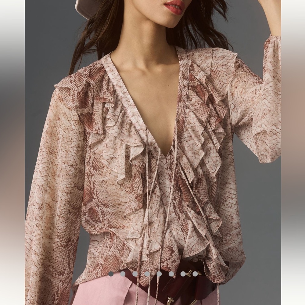 Anthropologie Long Sleeve Ruffled Blouse